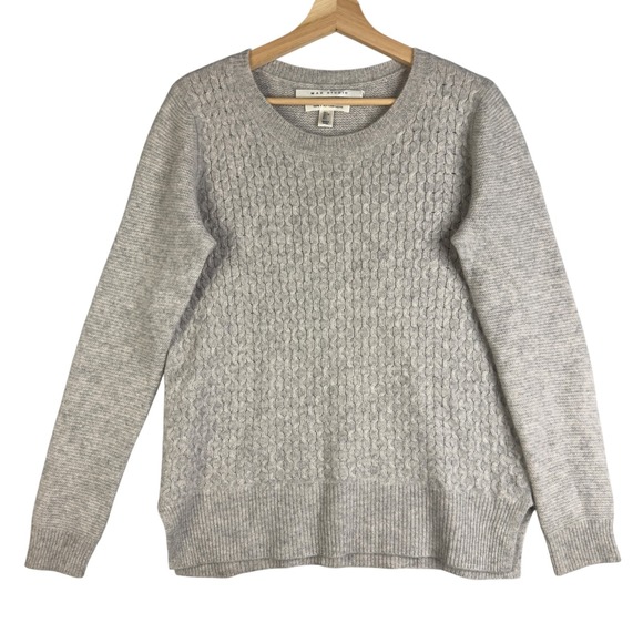 Max Studio Sweater  100% Cashmere Gray long sleeve Crew neck Size L Cable Knit - Picture 1 of 4